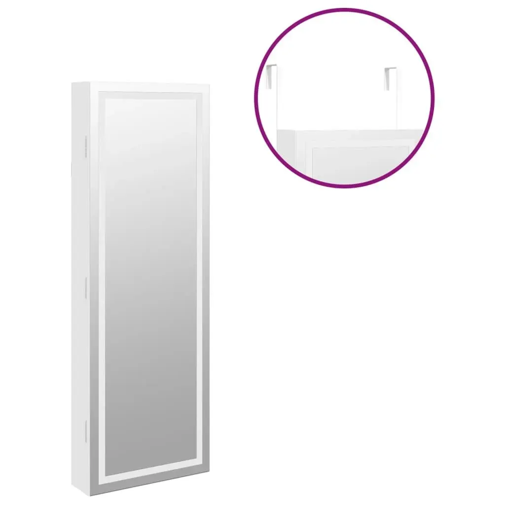 Mirror Jewellery Cabinet with LED Lights Wall Mounted White 353250