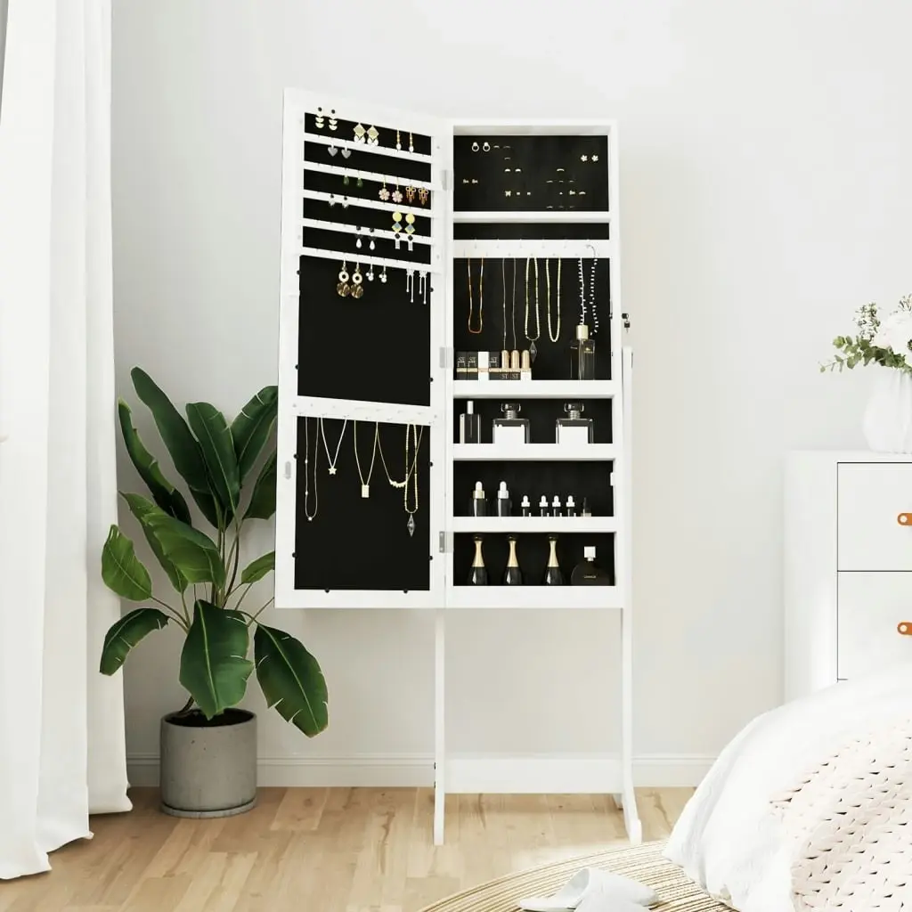 Mirror Jewellery Cabinet Free Standing White 42x38x152 cm 353256