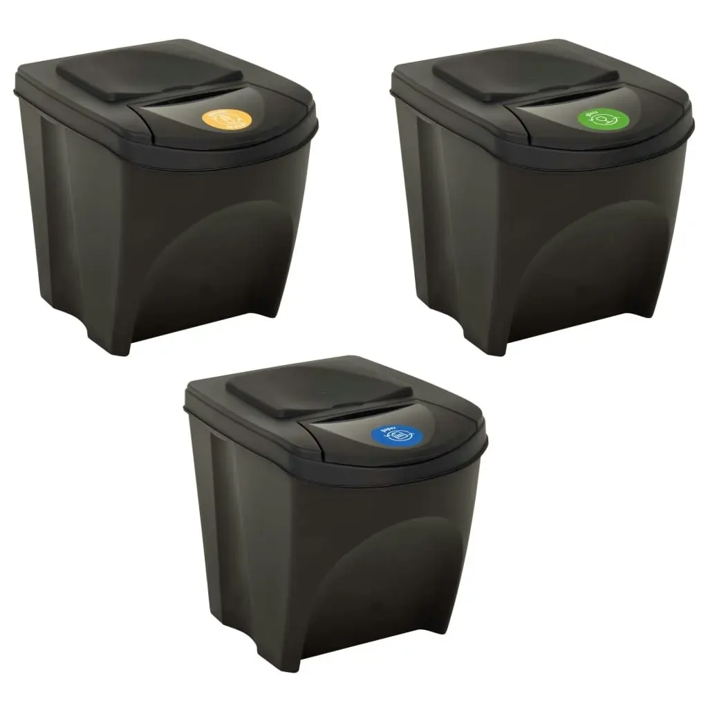 Stackable Garbage Bin Boxes 3 pcs Anthracite 75 L Polypropylene 316184