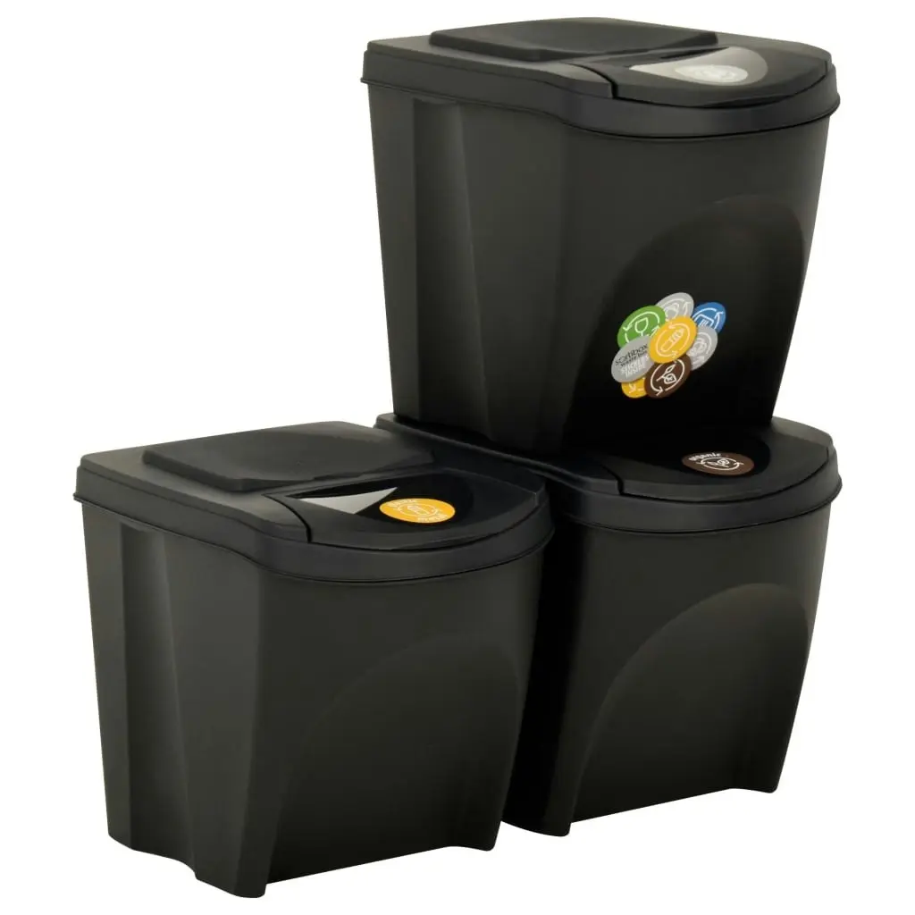 Stackable Garbage Bin Boxes 3 pcs Anthracite 75 L Polypropylene 316184