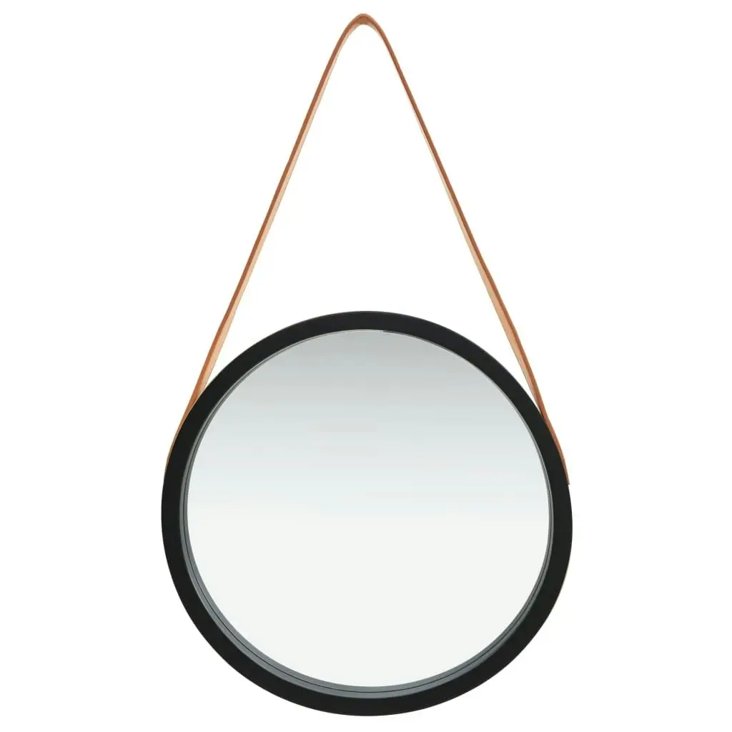 Wall Mirror with Strap 40 cm Black 320363