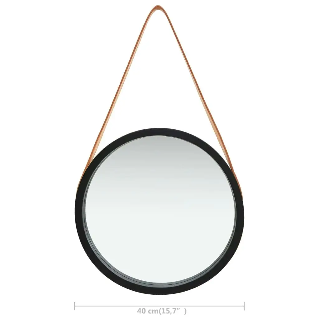 Wall Mirror with Strap 40 cm Black 320363