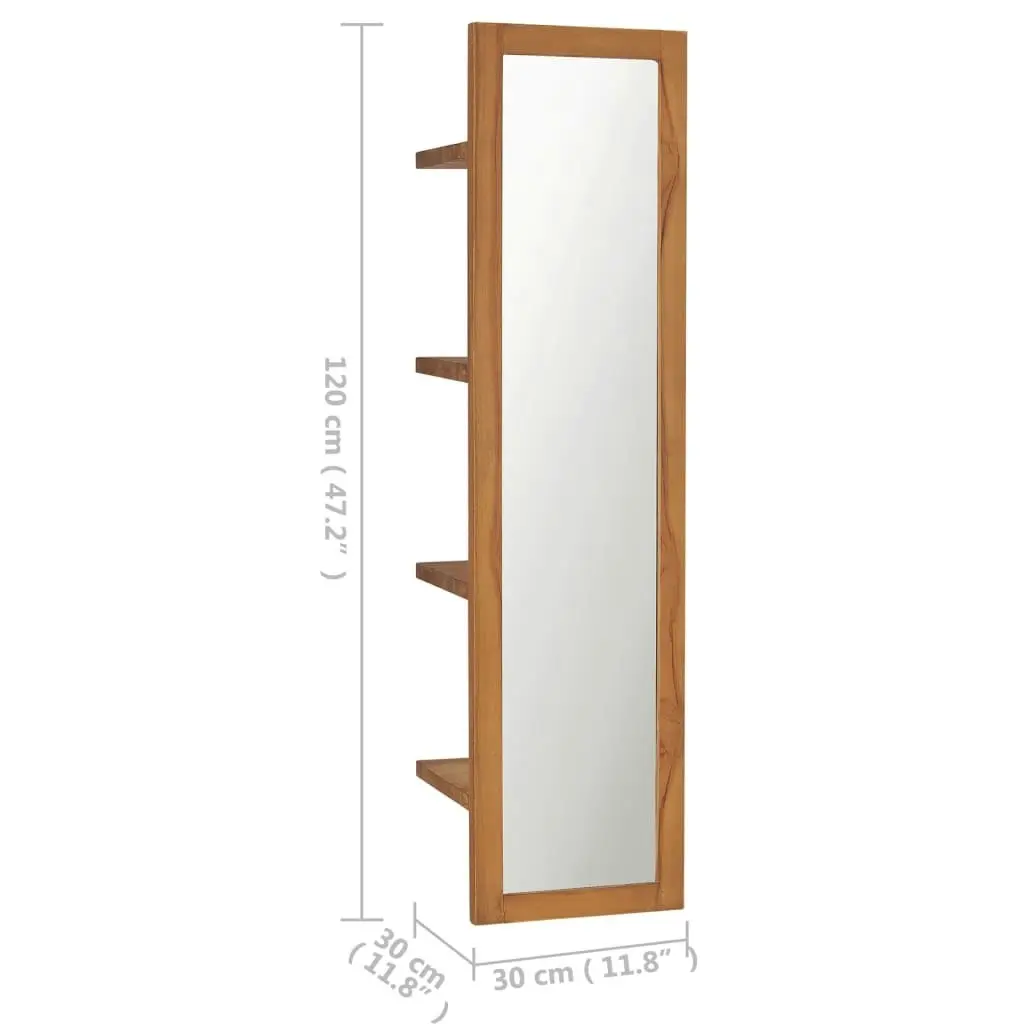 Wall Mirror with Shelves 30x30x120 cm Solid Teak Wood 289070