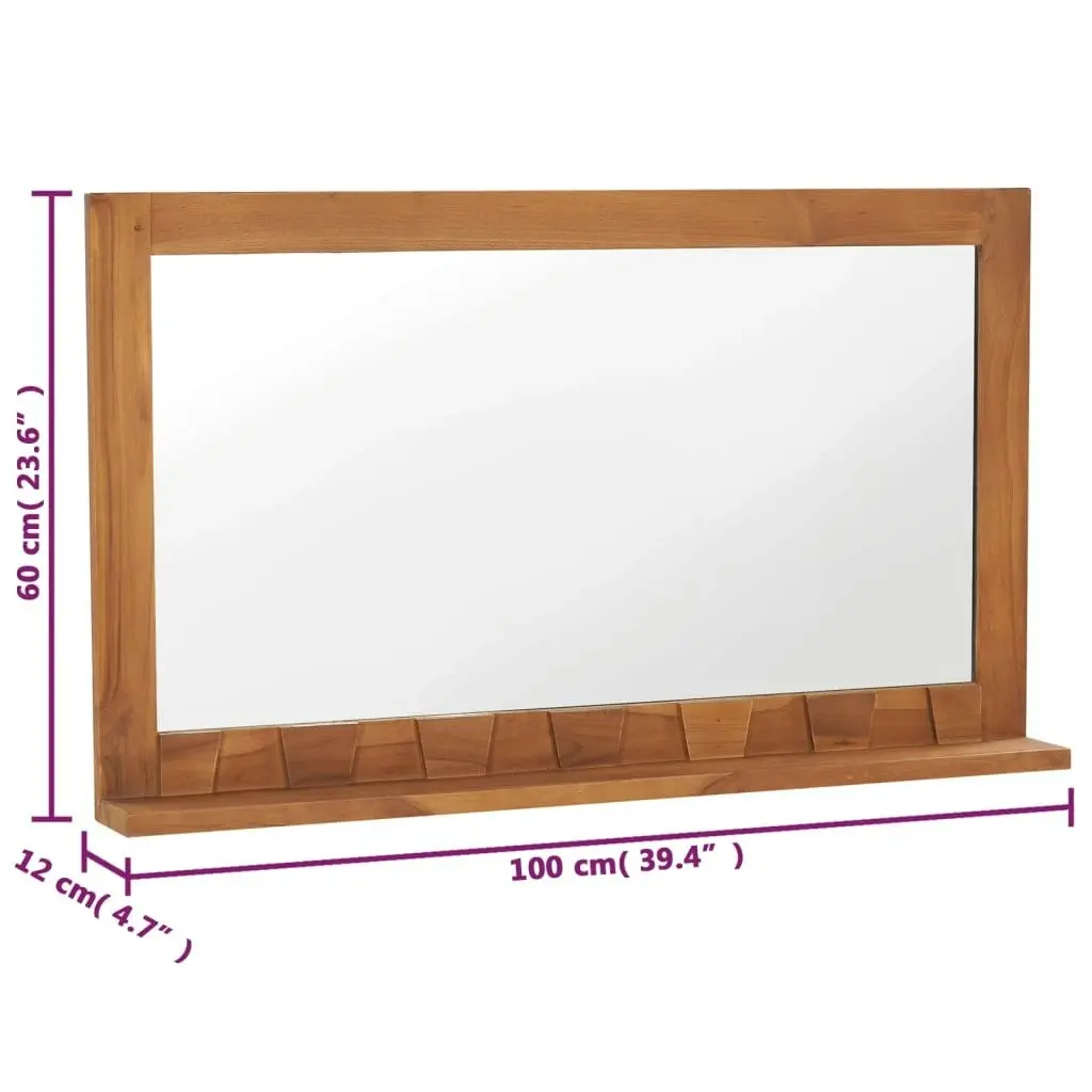 Wall Mirror with Shelf 100x12x60 cm Solid Teak Wood 289072