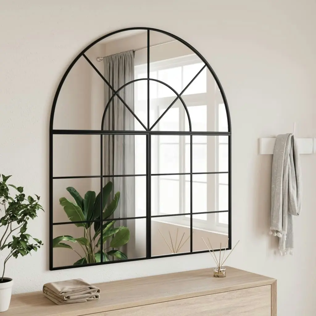 Wall Mirror Black 100x50 cm Arch Iron 358652