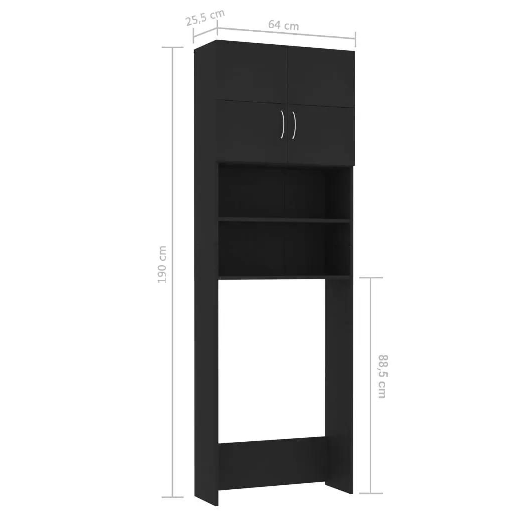 Washing Machine Cabinet Black 64x25.5x190 cm Engineered Wood 800028