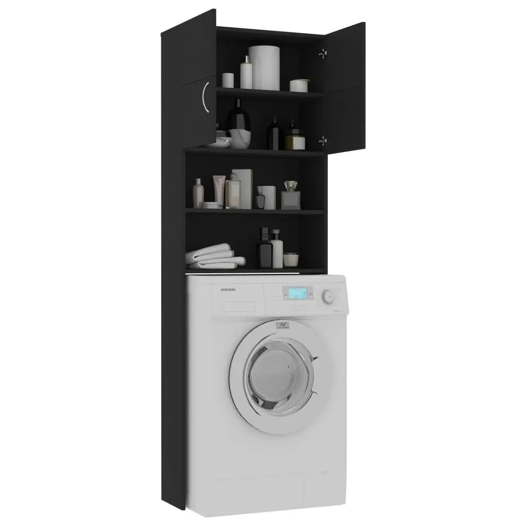 Washing Machine Cabinet Black 64x25.5x190 cm Engineered Wood 800028