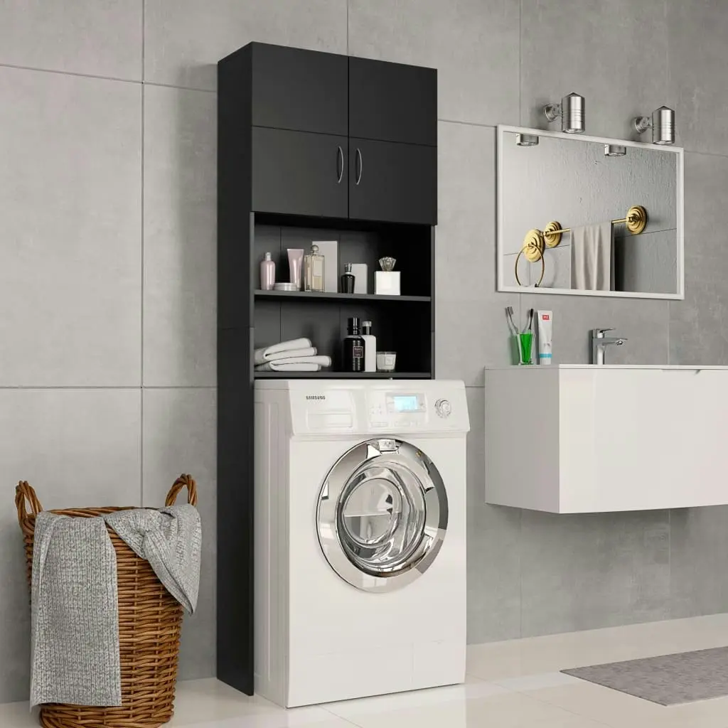 Washing Machine Cabinet Black 64x25.5x190 cm Engineered Wood 800028