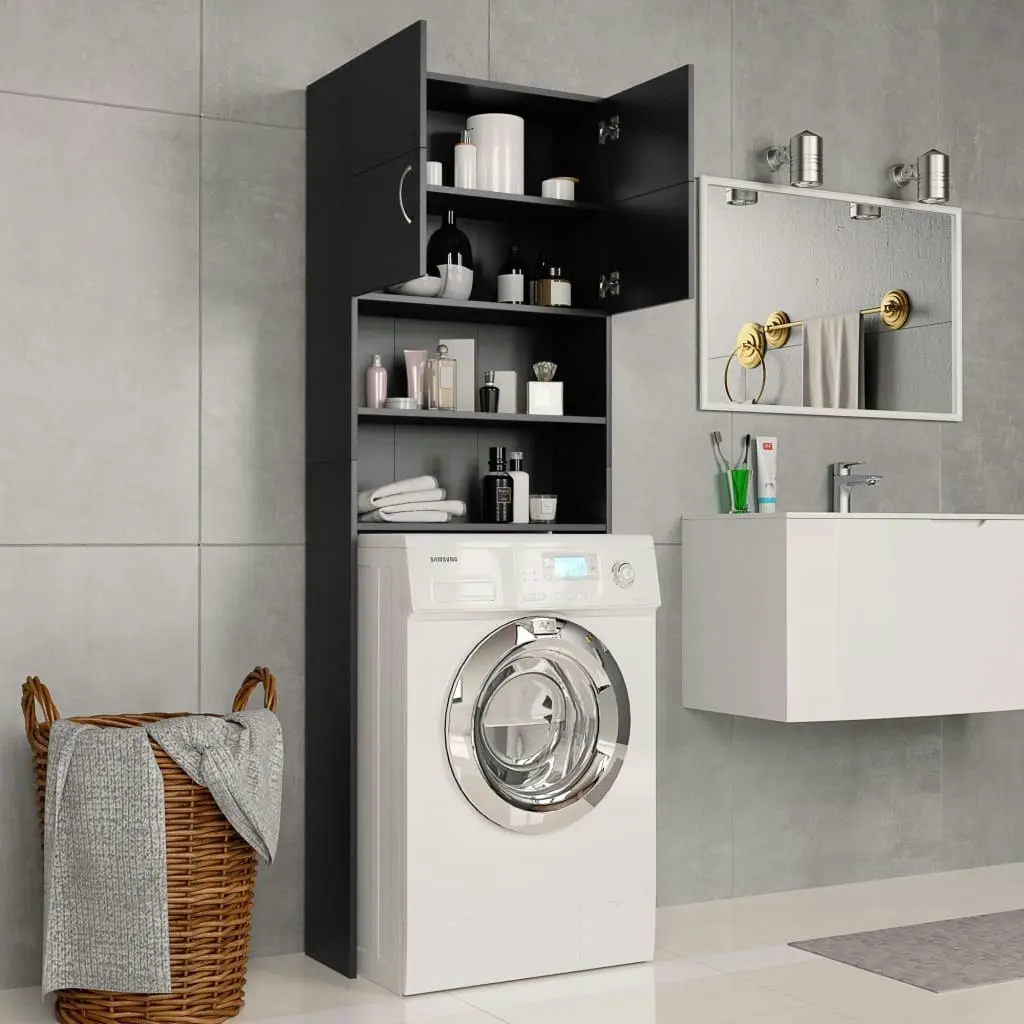 Washing Machine Cabinet Black 64x25.5x190 cm Engineered Wood 800028