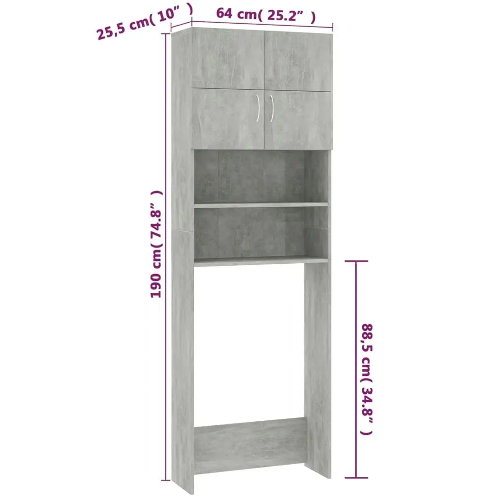 Washing Machine Cabinet Concrete Grey 64x25.5x190 cm Engineered Wood 800031