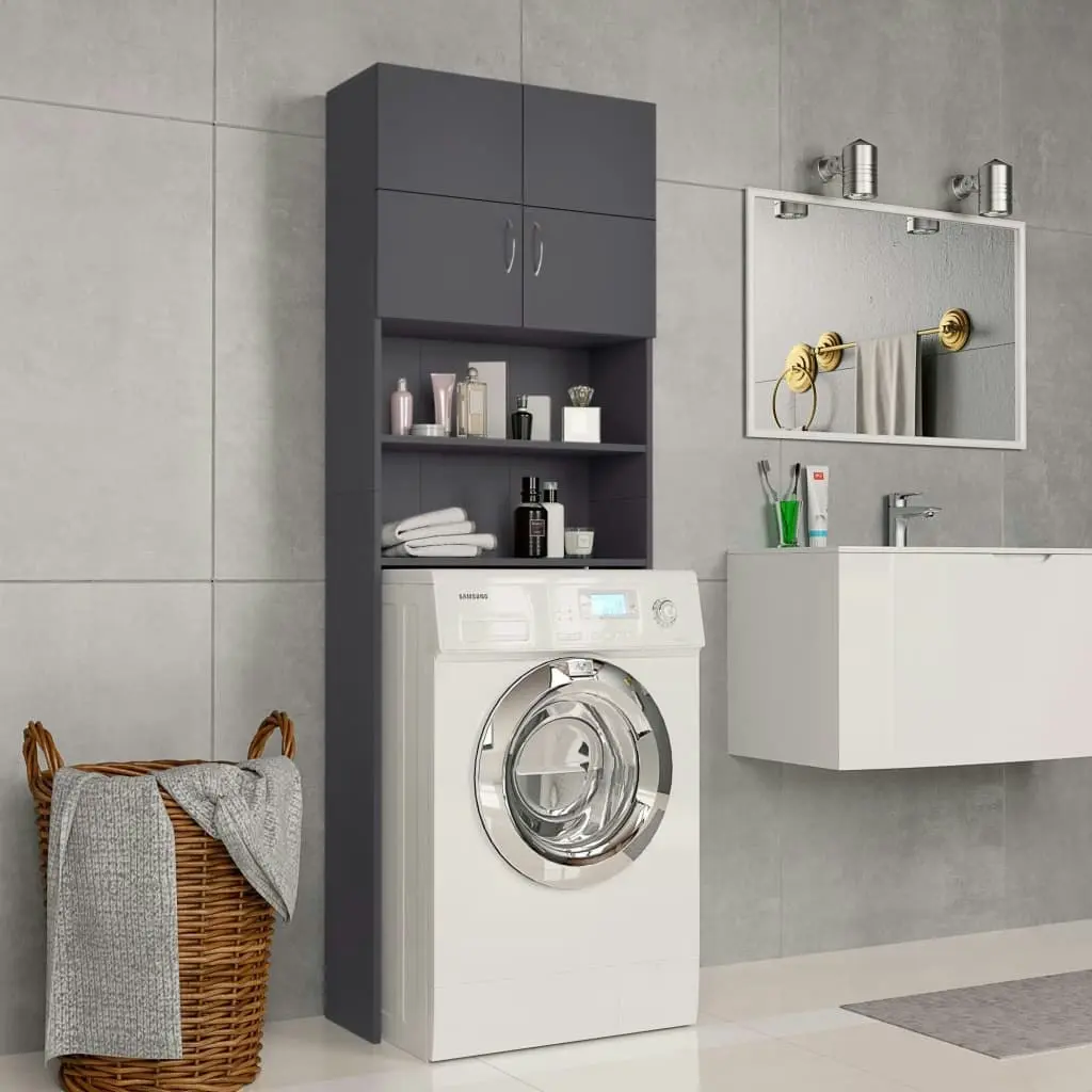 Washing Machine Cabinet Grey 64x25.5x190 cm Engineered Wood 800029