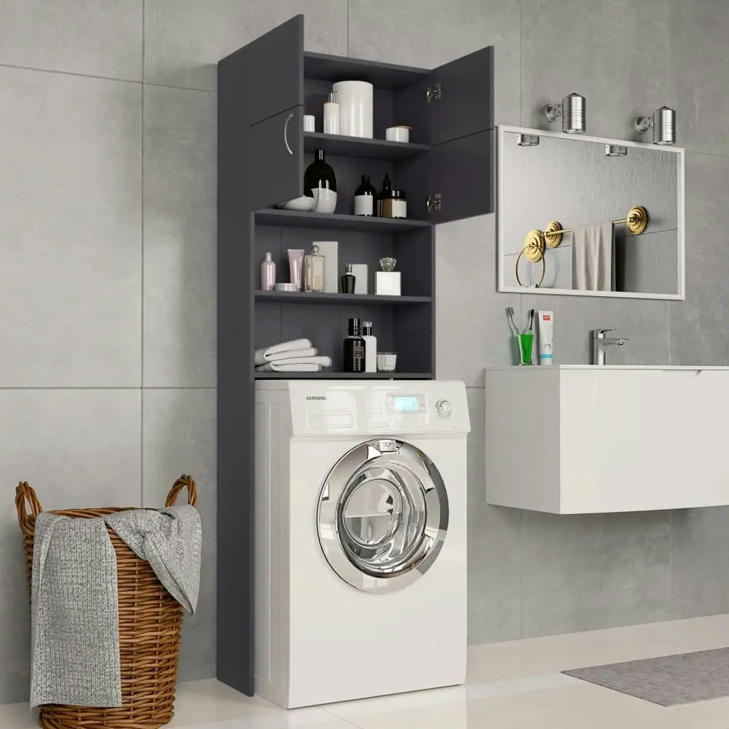 Washing Machine Cabinet Grey 64x25.5x190 cm Engineered Wood 800029