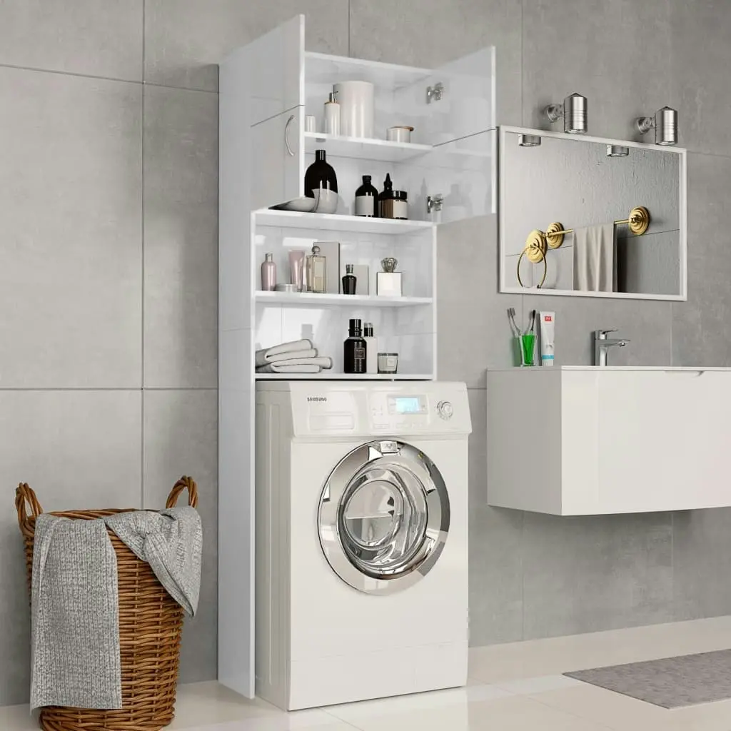 Washing Machine Cabinet High Gloss White 64x25.5x190 cm 800033