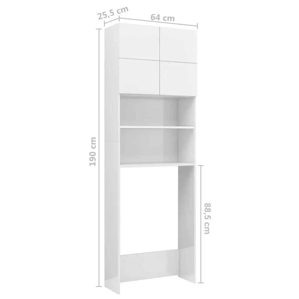 Washing Machine Cabinet High Gloss White 64x25.5x190 cm 800033