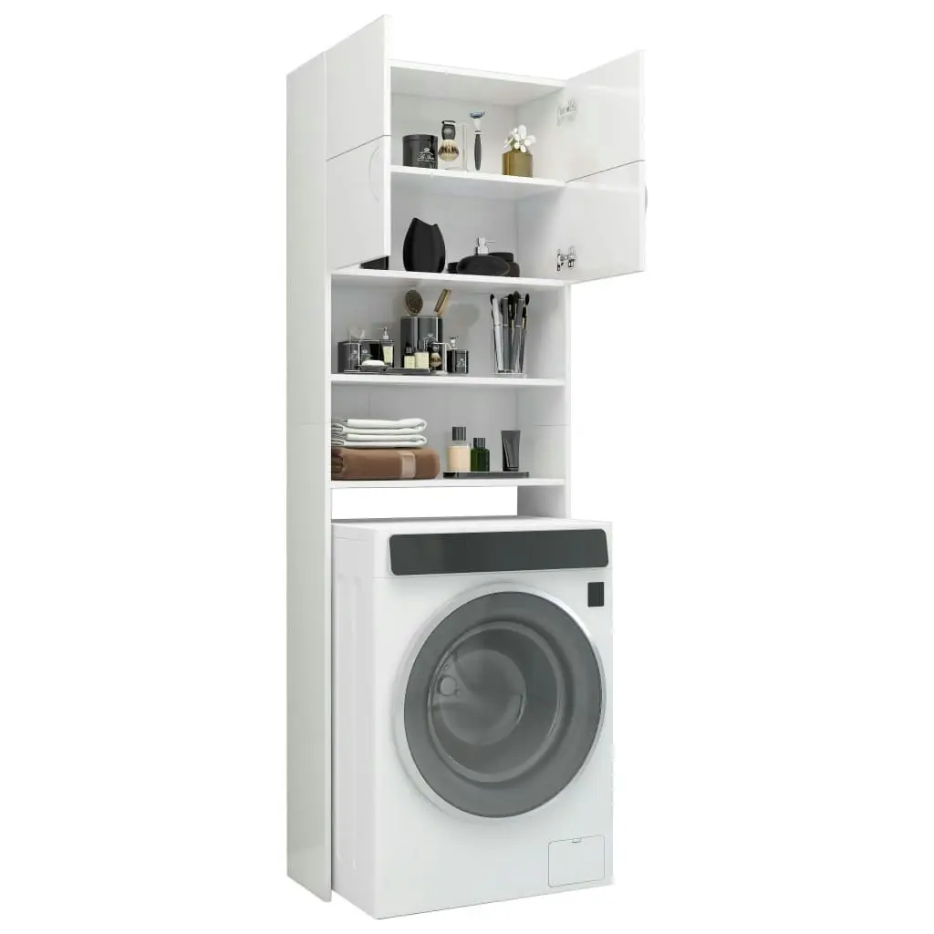 Washing Machine Cabinet High Gloss White 64x25.5x190 cm 800033