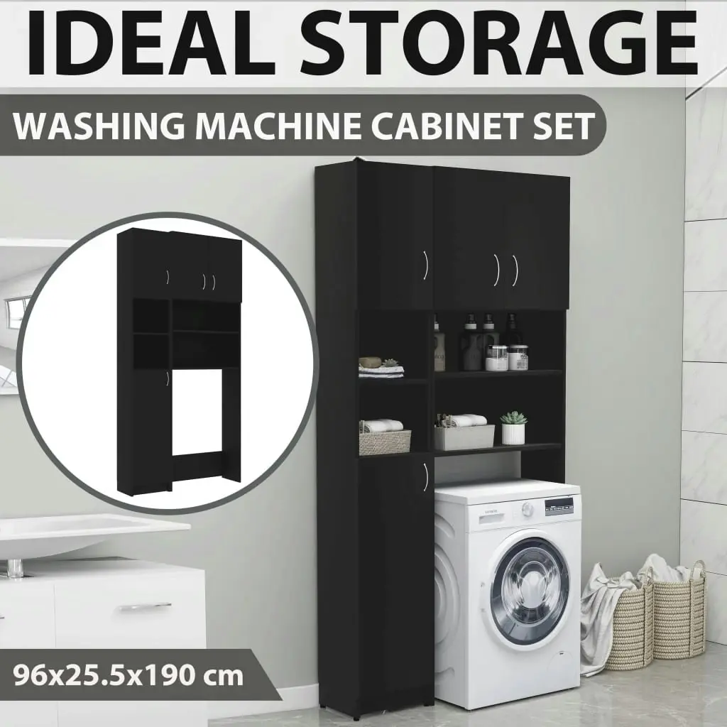 Washing Machine Cabinet Set Black Engineered Wood 3055637