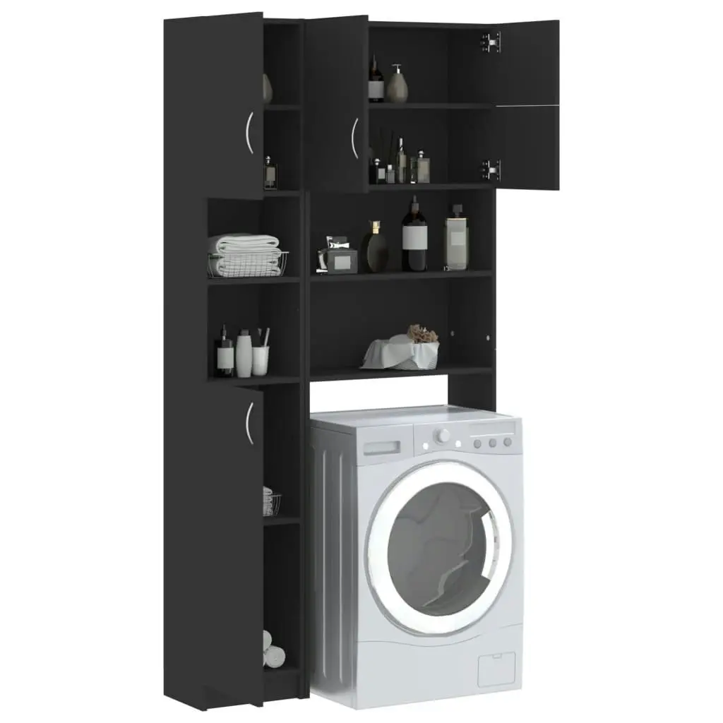 Washing Machine Cabinet Set Black Engineered Wood 3055637