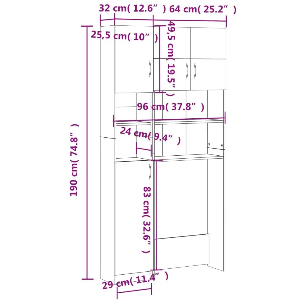 Washing Machine Cabinet Set Black Engineered Wood 3055637