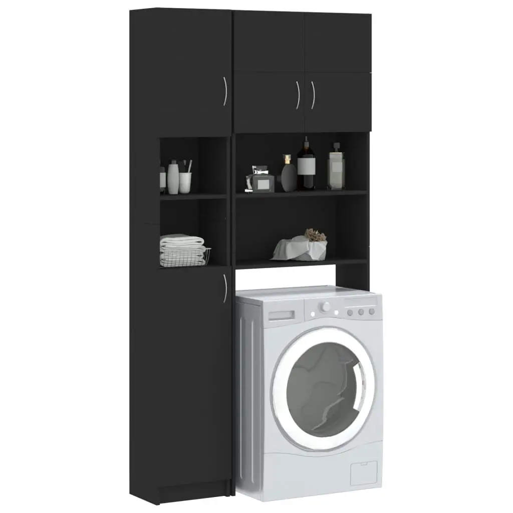 Washing Machine Cabinet Set Black Engineered Wood 3055637