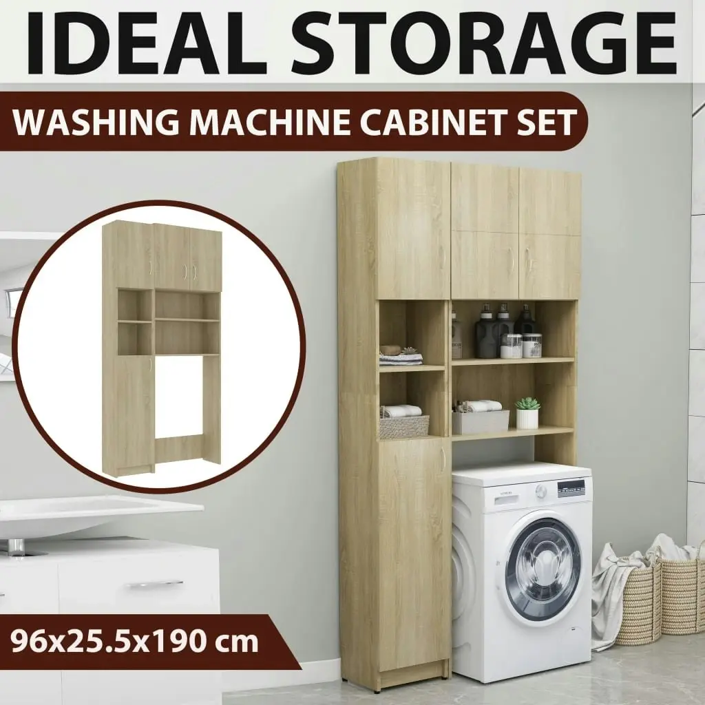 Washing Machine Cabinet Set Sonoma Oak Engineered Wood 3055639