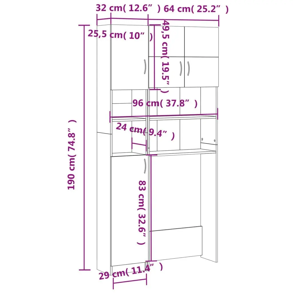 Washing Machine Cabinet Set Sonoma Oak Engineered Wood 3055639