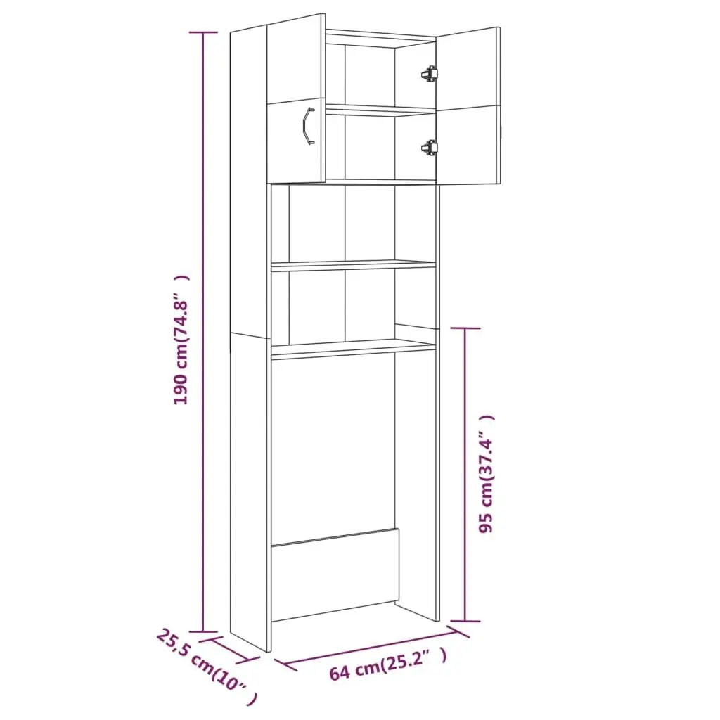 Washing Machine Cabinet Grey Sonoma 64x25.5x190 cm 815070