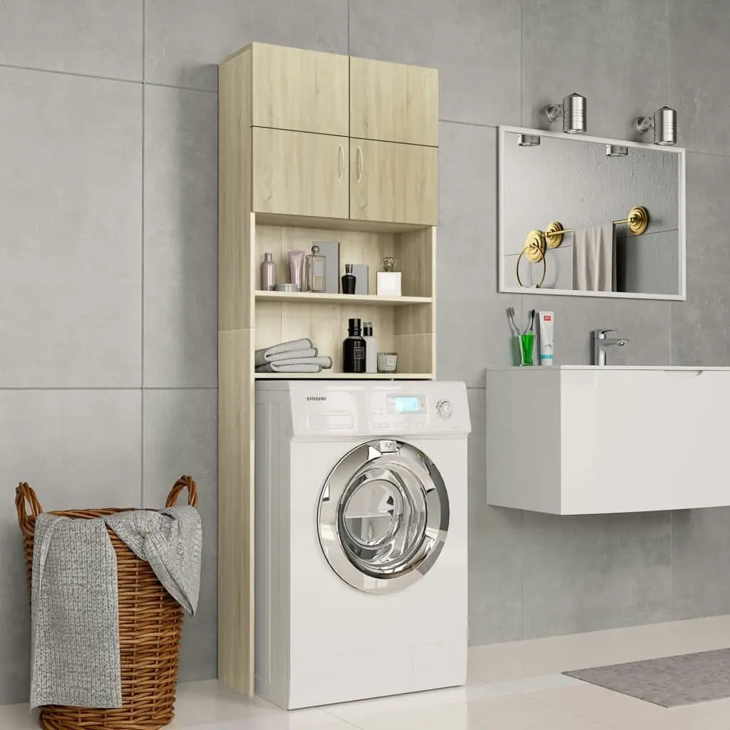 Washing Machine Cabinet Sonoma Oak 64x25.5x190 cm Engineered Wood 800030