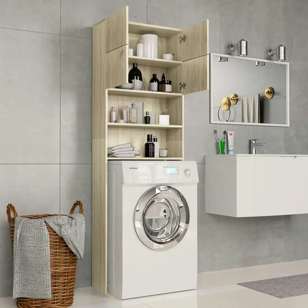 Washing Machine Cabinet Sonoma Oak 64x25.5x190 cm Engineered Wood 800030