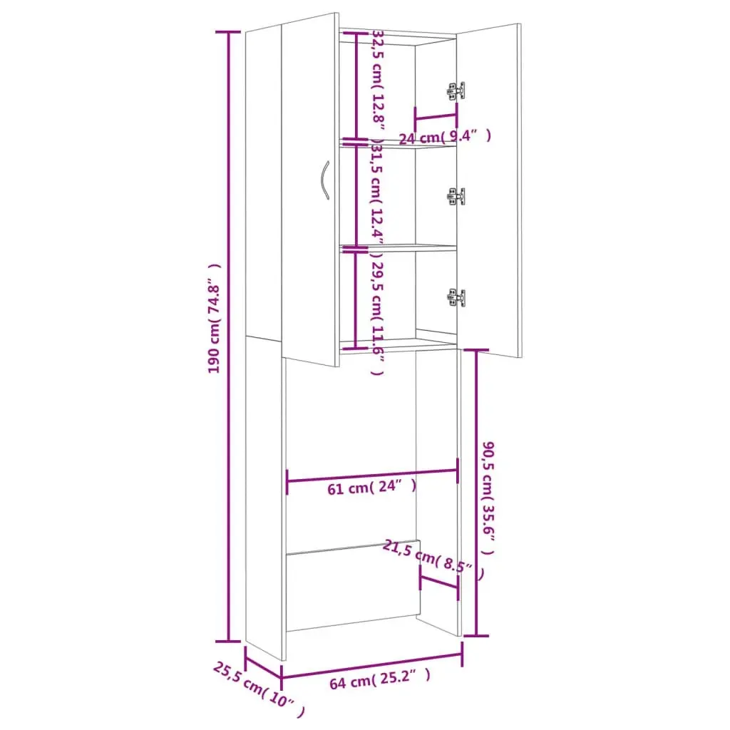 Washing Machine Cabinet Sonoma Oak 64x25.5x190 cm 808416