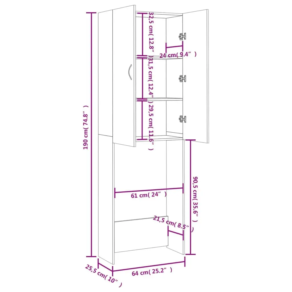 Washing Machine Cabinet White 64x25.5x190 cm 808413