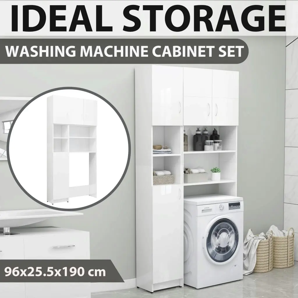 Washing Machine Cabinet Set High Gloss White Engineered Wood 3055642