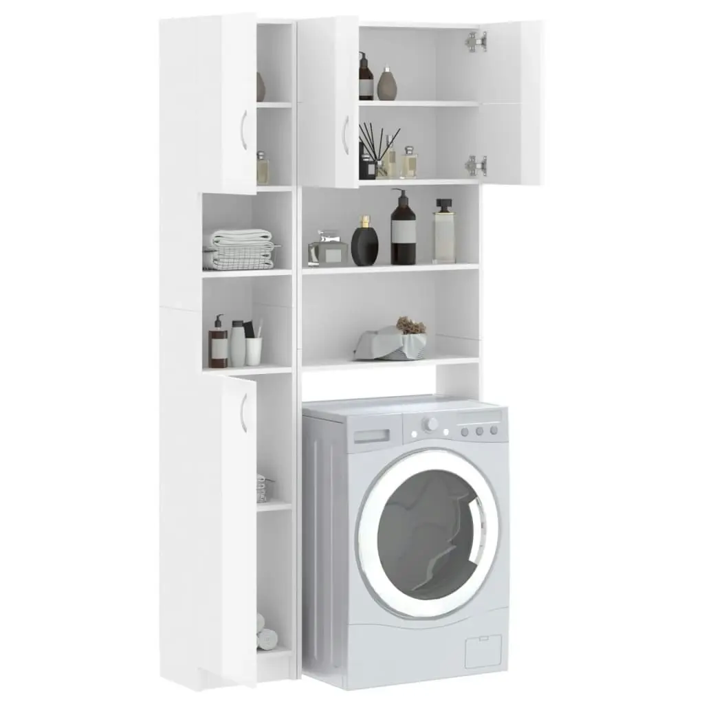 Washing Machine Cabinet Set High Gloss White Engineered Wood 3055642