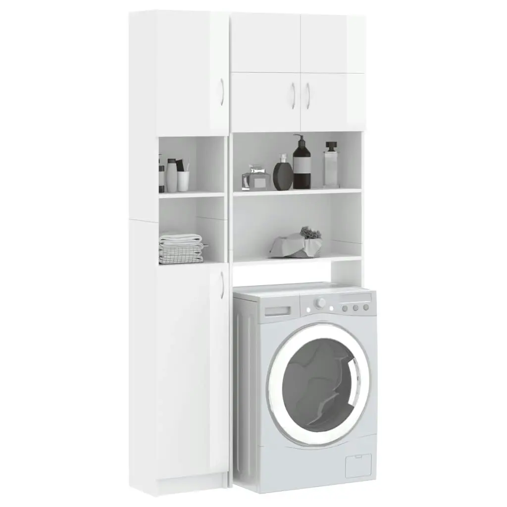 Washing Machine Cabinet Set High Gloss White Engineered Wood 3055642