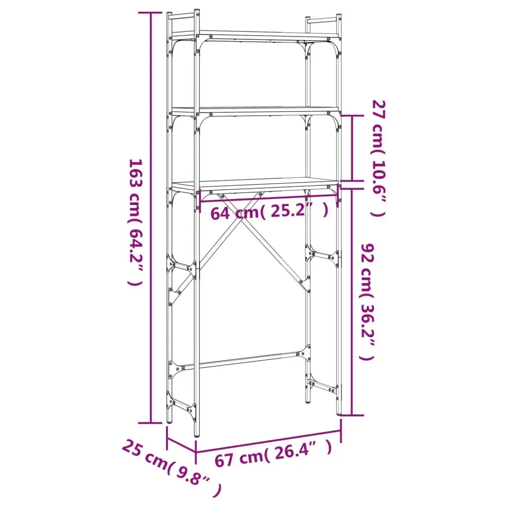 Washing Machine Shelf Black 67x25x163 cm Engineered Wood 838983