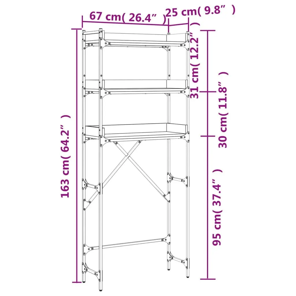 Washing Machine Shelf Black 67x25x163 cm Engineered Wood 838978