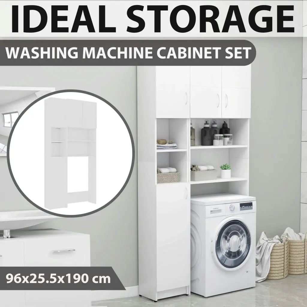 Washing Machine Cabinet Set White Engineered Wood 3055636