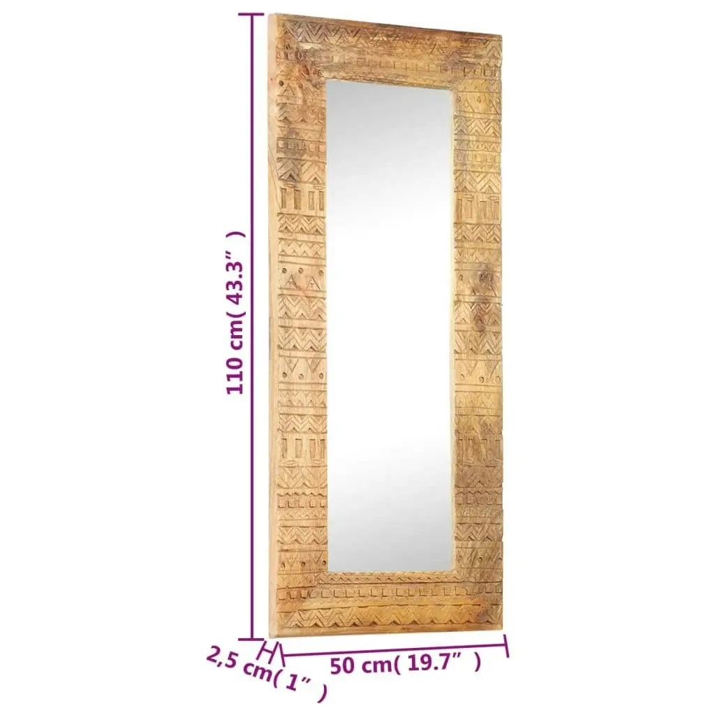 Hand-Carved Mirror 110x50x2.5 cm Solid Mango Wood 321649