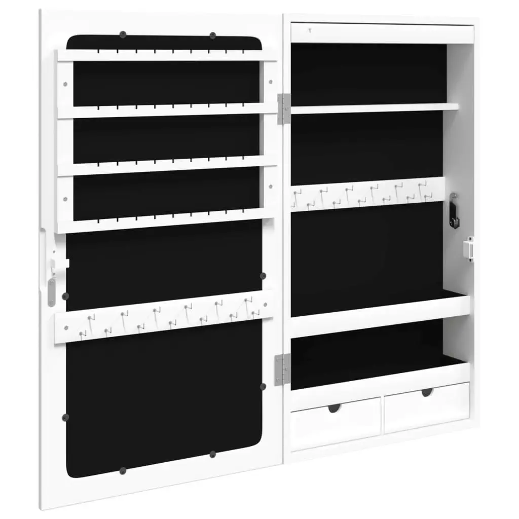 Mirror Jewellery Cabinet with LED Lights Wall Mounted White 353229