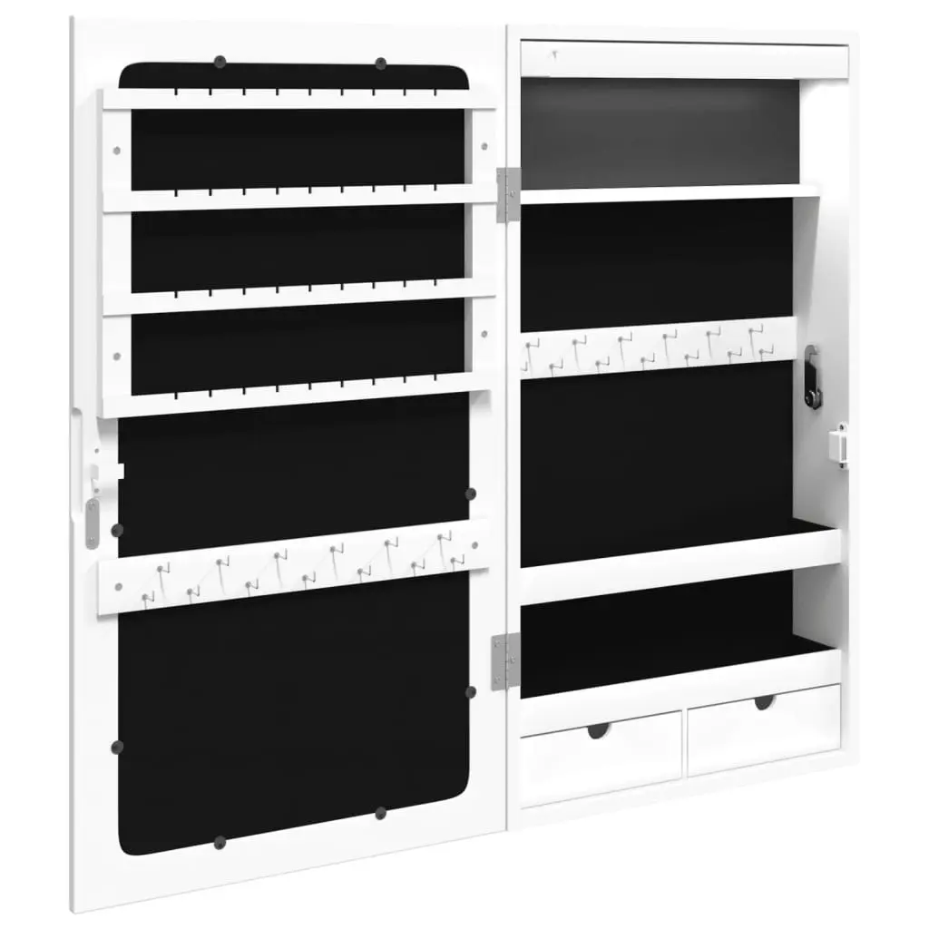 Mirror Jewellery Cabinet with LED Lights Wall Mounted White 353229