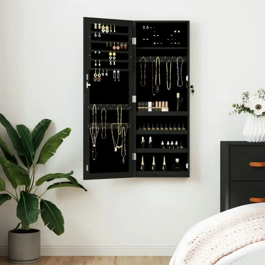 Mirror Jewellery Cabinet Wall Mounted Black 37.5x10x106 cm 353218