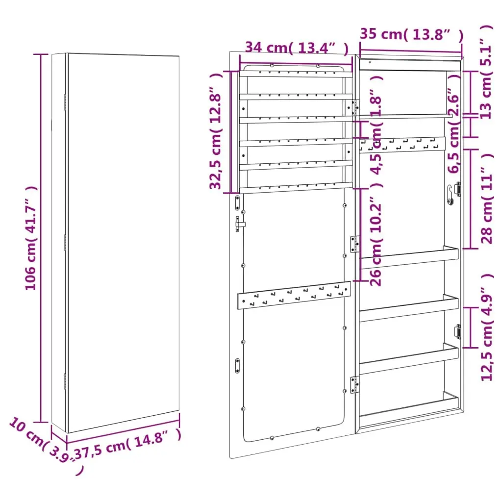 Mirror Jewellery Cabinet with LED Lights Wall Mounted White 353244