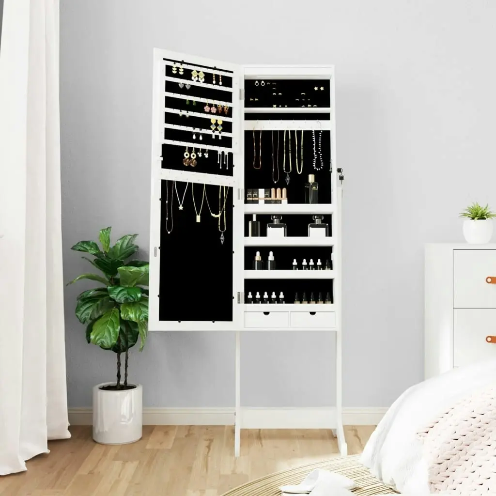 Mirror Jewellery Cabinet with LED Lights Free Standing White 353259