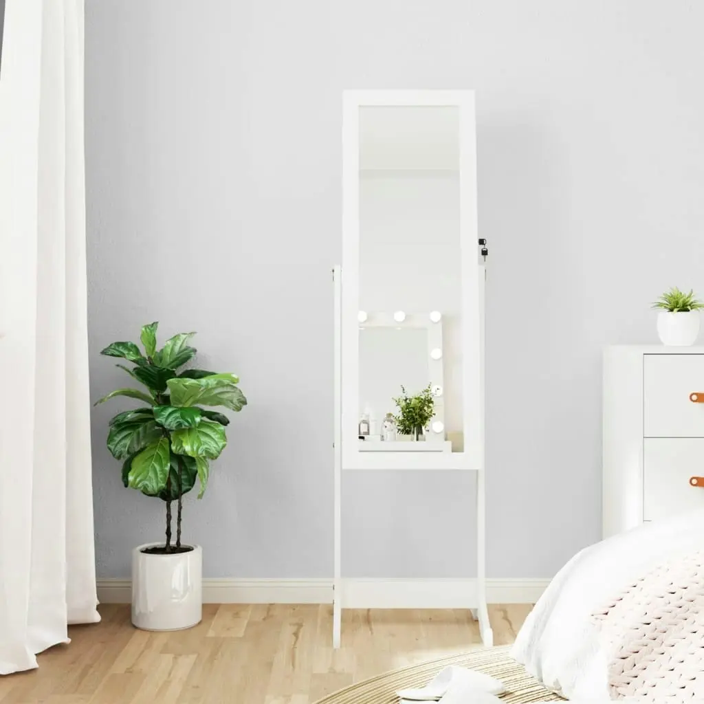 Mirror Jewellery Cabinet with LED Lights Free Standing White 353259