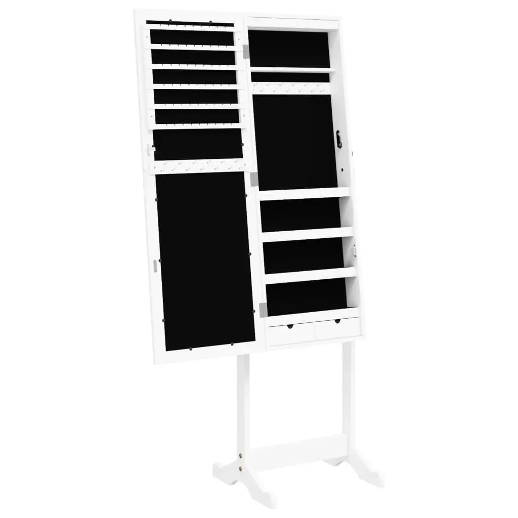 Mirror Jewellery Cabinet with LED Lights Free Standing White 353259