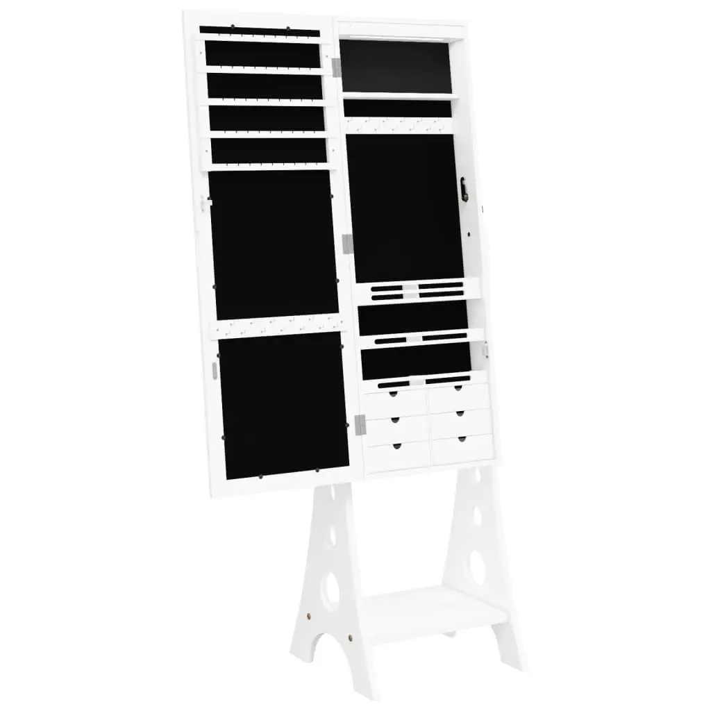 Mirror Jewellery Cabinet with LED Lights Free Standing White 353265