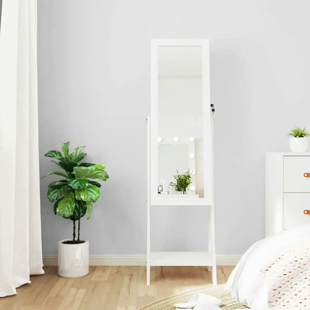 Mirror Jewellery Cabinet with LED Lights Free Standing White 353265