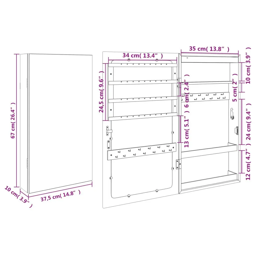 Mirror Jewellery Cabinet with LED Lights Wall Mounted White 353238