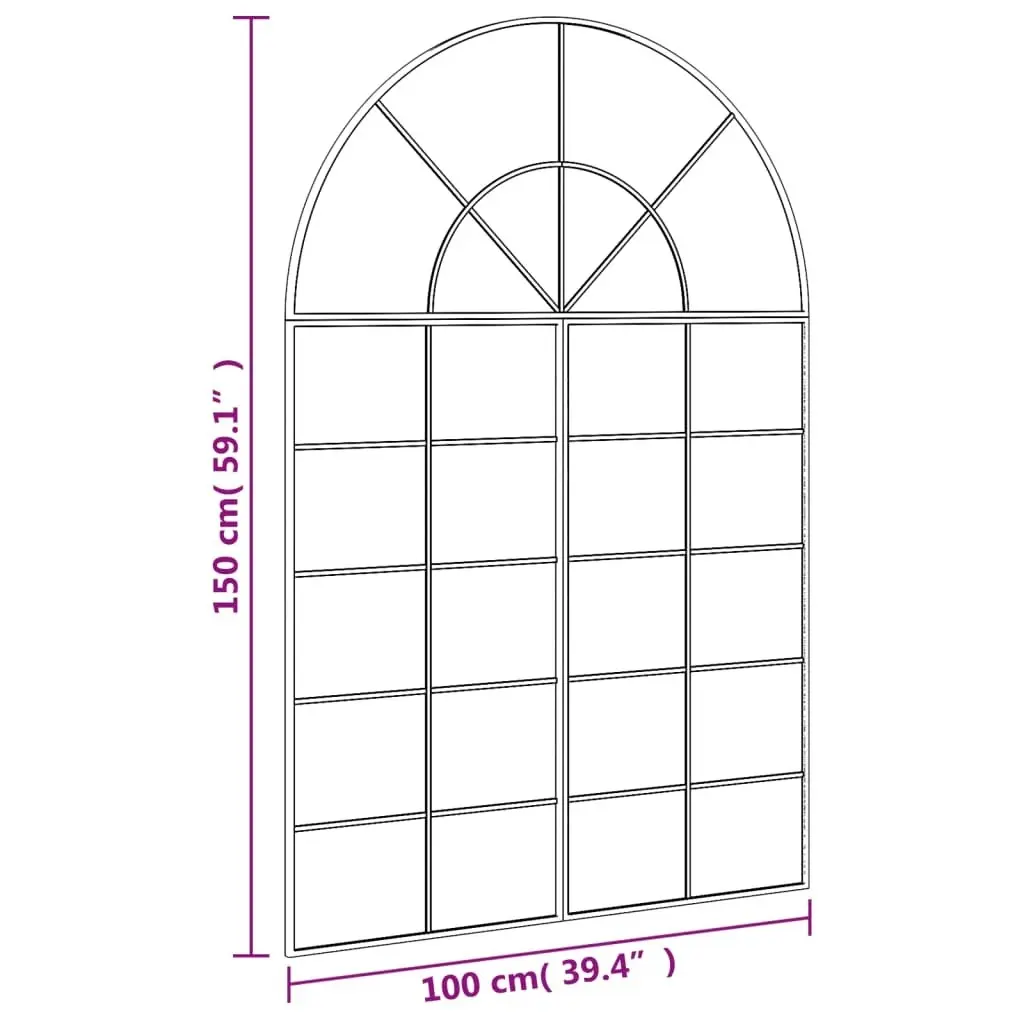 Wall Mirror Black 100x150 cm Arch Iron 3200614