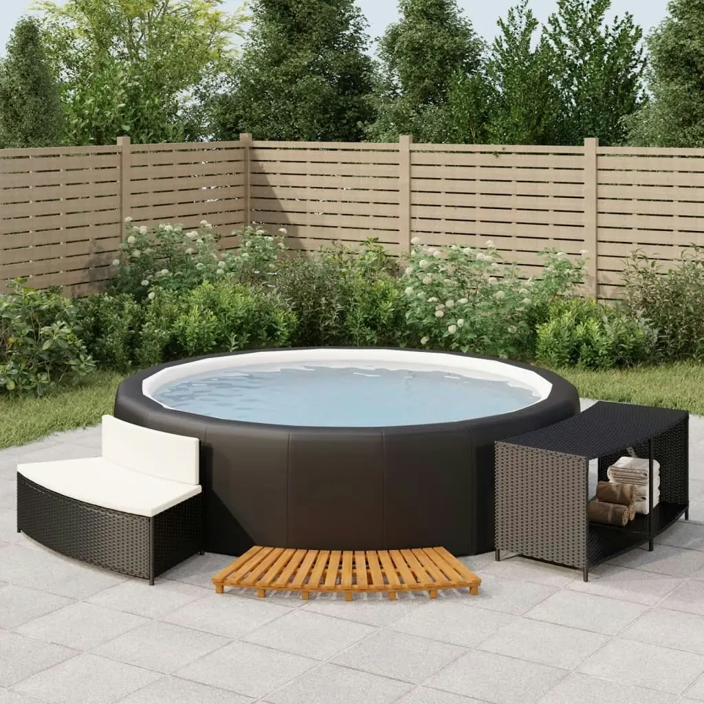 Hot Tub Surround Black Poly Rattan and Solid Wood Acacia 362257