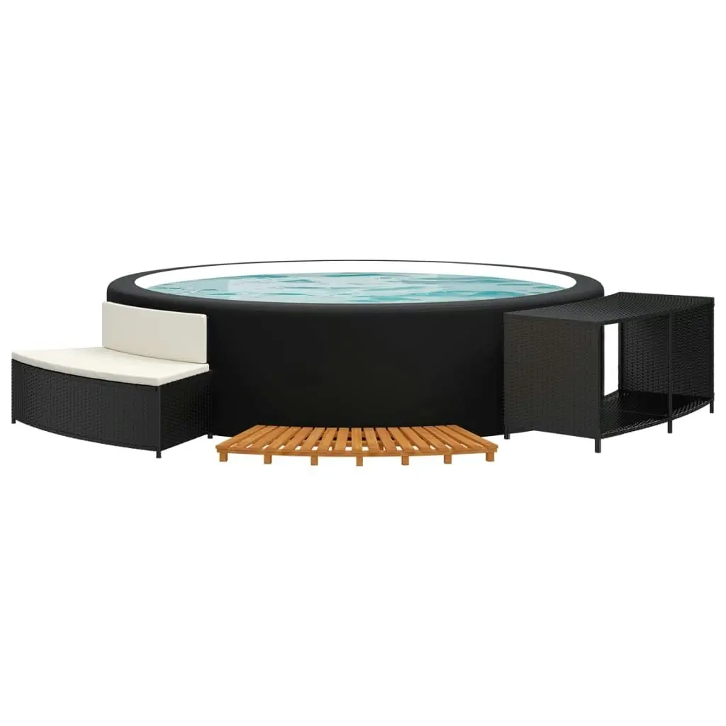 Hot Tub Surround Black Poly Rattan and Solid Wood Acacia 362257